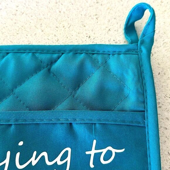 NWOT Pot Holder With Pocket Trying to Earn Brownie Points Turquoise Hot Pad - Picture 10 of 11